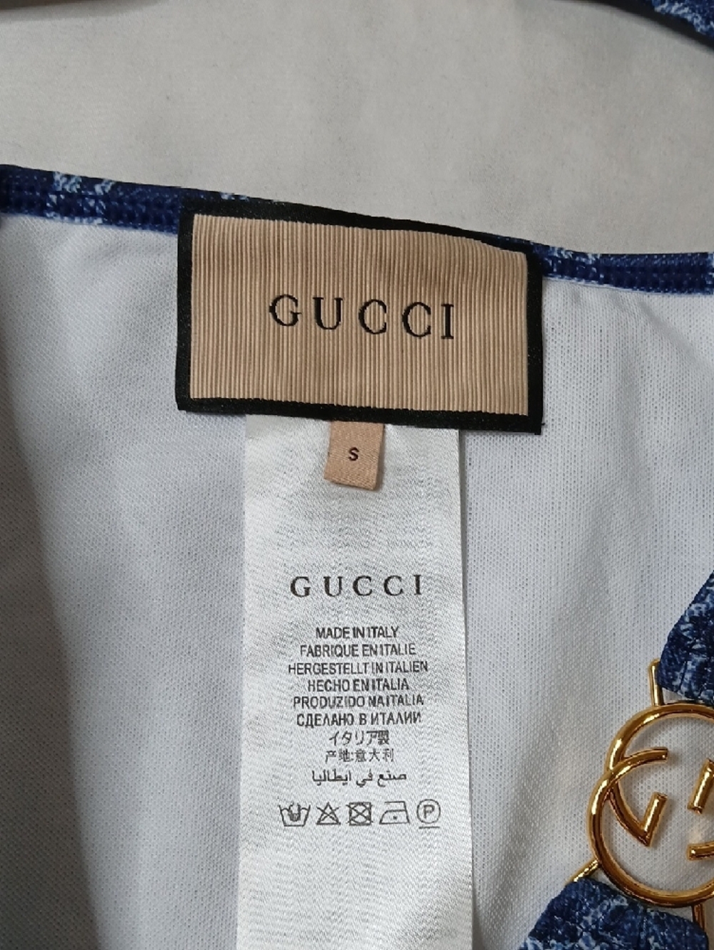 Gucci Navy Blue Monogram Bikini with Gold GG Accents - Picture 3 of 4